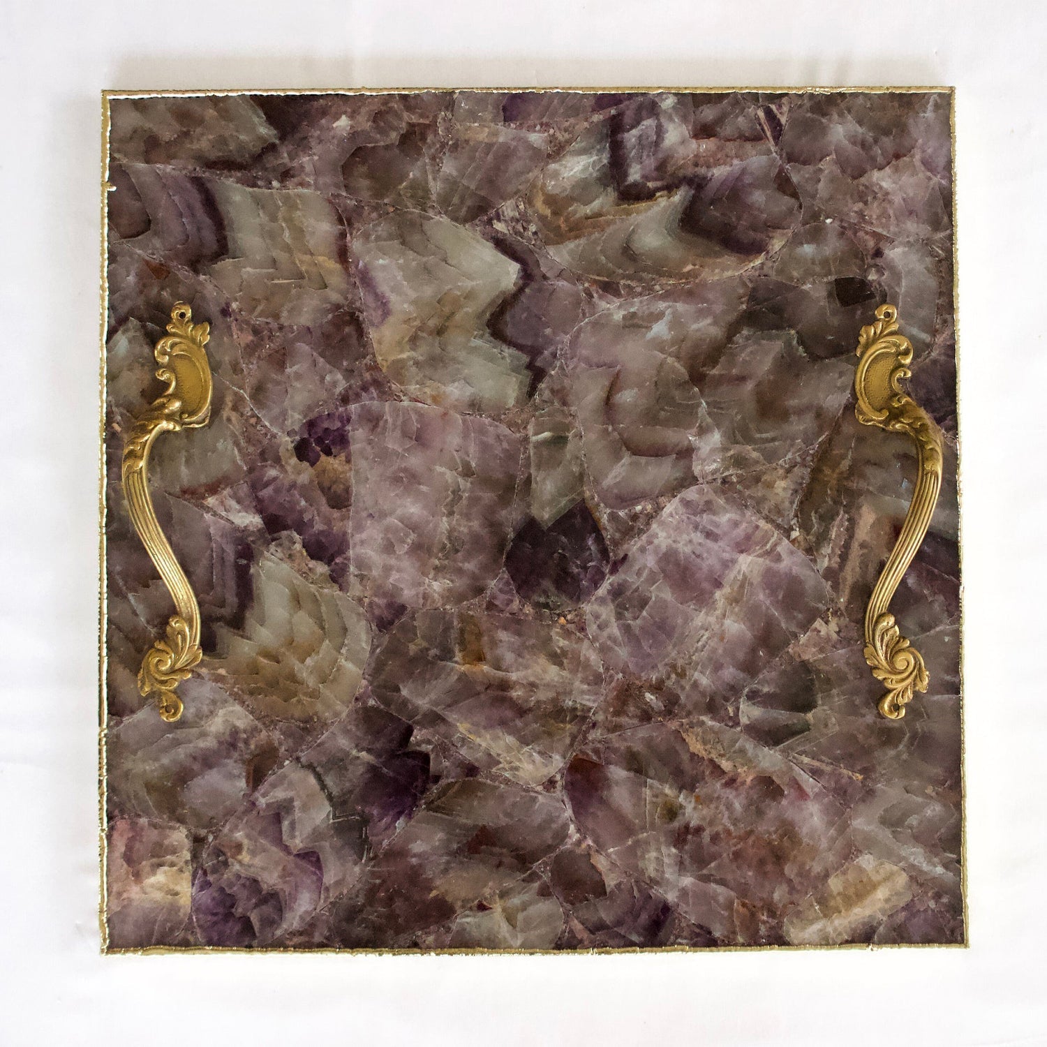 Amethyst Agate Serving Tray With Brass Handles | Square